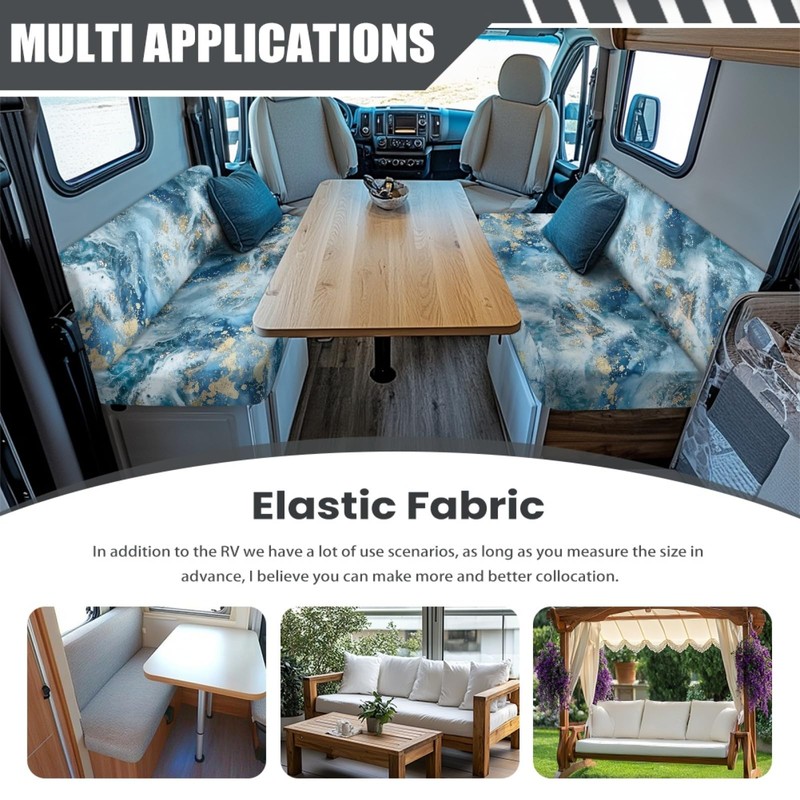 Knextrepoy Blue Marble Print RV Dinette Cushion Covers RV Stretch