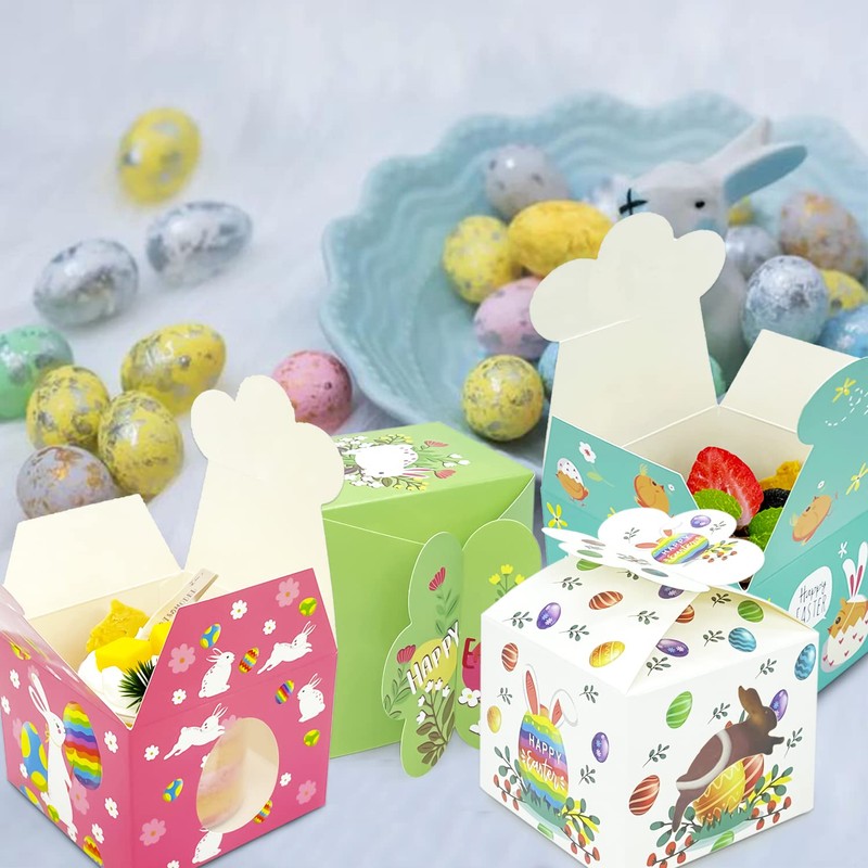 12pcs Easter Treat Boxes Happy Easter Gift Boxes Bunny Eggs