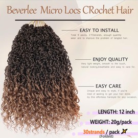 Beverlee Micro Locs Crochet Hair 12 Inch soft locs with curly ends 9 Packs Boho Soft Locs Style Mini Locs Twist Hair Synthetic micro locs extensions goddess Crochet Locs For Black Women