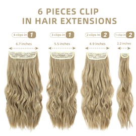 Fliace Clip in Hair Extensions, 6 PCS Natural & Soft Hair & Blends Well Hair Extensions, Long Wavy Hairpieces(20inch, 6pcs,Mixed Dirty Blonde)