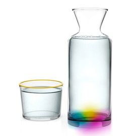 Rakle Bedside Water Carafe – 23.6oz Water Carafe and Glass – Rainbow Colored Glass Water Pitcher for Nightstand, Bedroom, Bathroom – Glass Water Carafe/Mouthwash Container for Water, Lemonade, Juice