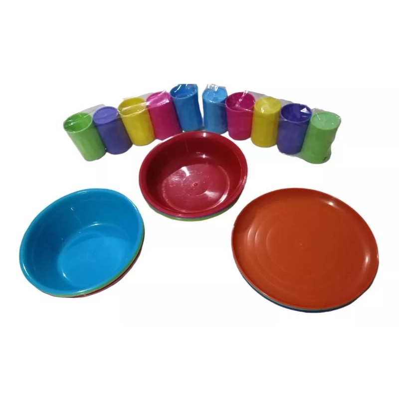 Plásticos genéricos Paquete Infantil De 10 Vasos Y 30 Platos,