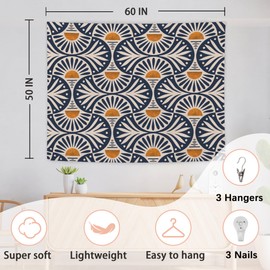 AQYIP Boho Sunshine Tapestry, Mid Century Modern Sun Tapestry, Abstract Blue Orange Sunset Wall Blanket Decor for Bedroom Living Room, 50x60 Inch