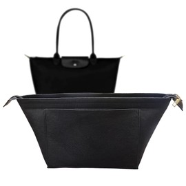 UMLIPOT Pocket Insert Organiser M, Thicker Felt Perfect Size, Suitable for Longchamp Carry Bag with Long Handle for Longchamp M, with Zip and Multifunctional Pockets (M/Black)