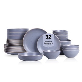 Stone Lain Lauren Modern Stoneware 32-piece Round Dinnerware Set, Plates and Bowls Set, Dish set for 8, Light Gray