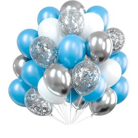 xfbbchh 30 Pcs Metallic ChromeBlue Balloons, 12 Inch, Pearl blue, Metallic Silver, White for Baby Shower, Birthday, Bridal Shower, Wedding Party Decoration (blue white silvery)