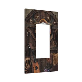 Spshian Western Wood Plank Rustic Barn Door 1 Gang Rocker Farmhouse Light Switch Covers Single Decora Outlet Wall Plate Decorative Switchplate Faceplate GFCI for Cabin Bathroom Bedroom Decor