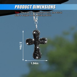 ZIMISI Bling Cross Car Hanging Ornament, Crystal Diamond Car Rear View Mirror Charm Accessories, Universal Rhinestone Vehicle Interior Decoration Pendant for Women Men (Black)