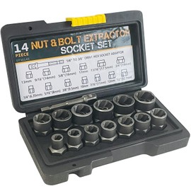 Socpuro 14Pcs Bolt Nuts Extractor Socket Set, 3/8" Drive Bolt Rmover Socket Set, Stripped Lug Nut Remover Extraction Set for Damaged, Rusted, Rounded-Off Nuts Bolts Screws