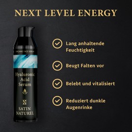 Hyaluronic Serum for Men - Anti Wrinkles, Anti-Ageing Moisturiser Face Serum with Aloe Vera Leaf Juice Against Tired Skin for Men - Hyaluronic Acid Serum Men - Face Care by Satin Naturel