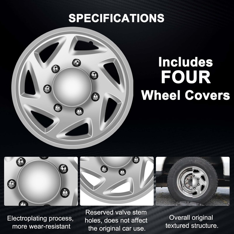 WEISIGAO Chrome Wheel Hubcaps Compatible with Ford Van E150 E250