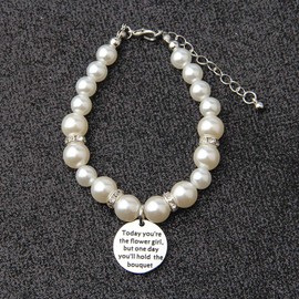 bobauna Today You're The Flower Girl Imitation Pearl Bead Chain Bracelet Wedding Gift for Flower Girl (Flower Girl Bracelet)