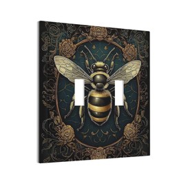 Donecmminery Decorative Switch Plates Mid Century Bee Dark Floral 2 Gang Double Toggle Outlet Light Switch Cover Wall Plate Electrical Faceplate For Home Office Decor
