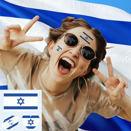 100pc Israel Flag Tattoo Stickers, 25-Sheet Israeli IL National Flags Face Temporary Tattoo Adult, Patriotic Israel Fake Tattoo for Men Women Kid Party Decoration
