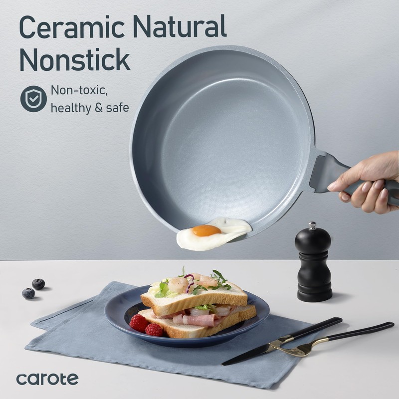CAROTE 14 Pcs Ceramic Cookware Set, Pots and Pans Set