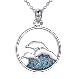 AINFQY Octopus / Stingray / Sea Turtle / Wave Necklace Pendant for Women 925 Sterling Silver Turquoise Necklace Moonstone Ocean Jewellery Gift, Sterling Silver