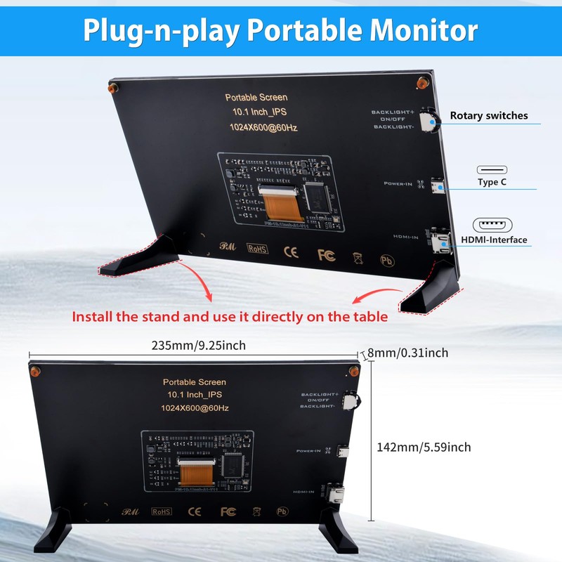 GeeekPi 10.1 Inch LCD Screen for Raspberry Pi, 1024x600 IPS