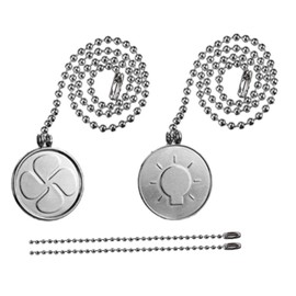 TWDRTDD Ceiling Fan Pull Chains Ornaments, 2 Pieces 12-inch Long Pull Chain Connector,Antique Brass Bulb Fan Pattern of Coin Shape Pull Chain with 3mm Diameter Copper Beaded Ball (2, Brushed Nickel)