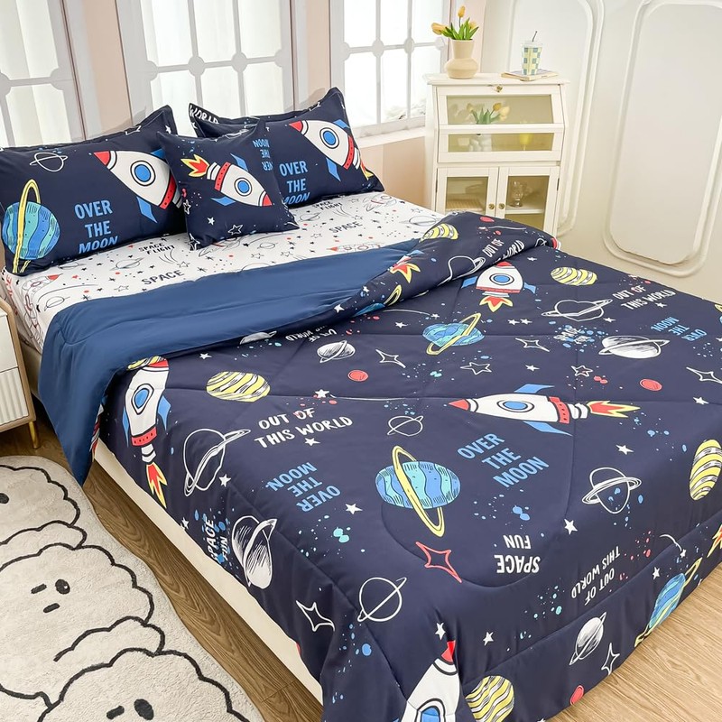 Megamayga Kids Space Comforter Set Twin Size - 6 Pieces