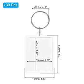 PATIKIL Acrylic Photo Frame Keychain, 30 Pack 1.8x1.4 Blank Picture Insert Keyring with Split Ring for DIY Craft Project, Clear