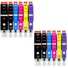 Amaprint 580XXL 581XXL Printer Cartridges Compatible with Canon PGI-580 CLI-581 for Pixma TS8350 Series, TS8350a, TR7650, TS8100 Series, TS8200 Series, TS8300 Series Multipack 12 Cartridges 580 581