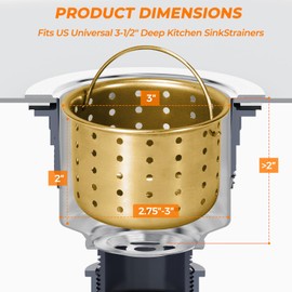 Deep Sink Strainer Basket – Fits Standard 3-1/2" Kitchen Drains – Gold Stainless Steel Removable Strainer with 30 Disposable Mesh Bags – Makes Cleaning Food Debris Quick & Easy