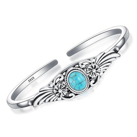 DOLIOX Genuine Turquoise Flower Vintage Bracelet, Sterling Silver Boho Adjustable Cuff Bangle Native American Western Jewelry for Women, Fit for 6.5 7 7.5 Inches