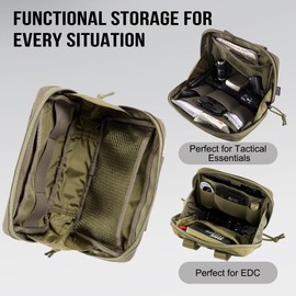 OneTigris MOLLE Pouch, Tactical Admin Pouch Belt EDC Tool Organizer Zippered Utility Waist Pack 7.5"x5"x2"(Green)