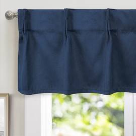 DriftAway Pinch Pleat Valance for Kitchen Window Blackout Faux Linen Textured Solid Beige Valance for Living Room 16 Inch Farmhouse Linen Curtain Valance Window Treatment Back Tab 52x16 Navy Valance