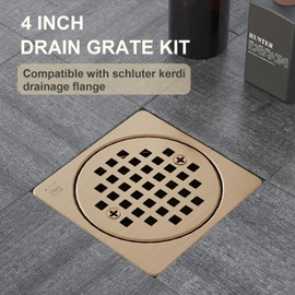 4 Inch Grate Kit Champagne Bronze Shower Drain with ABS Flange-Compatible with Schluter Kerdi Drain Flange- with Height Adjustment Collar-SUS304 Stainless Steel Grate