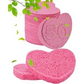 50 esponjas faciales comprimidas, celulosa cosmética, esponjas de spa para limpieza facial diaria, eliminación de maquillaje y máscara, exfoliante, masaje de piel, exfoliación (Rosa)