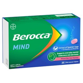 Berocca Mind with Extract of Spanish Sage + 12 Vitamins & Minerals Effervescent Tab (Mixed Berries) X 20