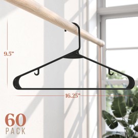 Clothes Hangers Plastic 60 Pack - Black Plastic Hangers - Makes The Perfect Coat Hanger and General Space Saving Clothes Hangers for Closet - Percheros Ganchos para Colgar Ropa Hangars