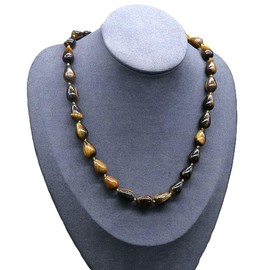 Handgefertigte Damen Edelstein Perlenkette - Tropfenform Naturstein Halskette für Frauen und Mädchen, 48cm (Braunes Tigerauge)