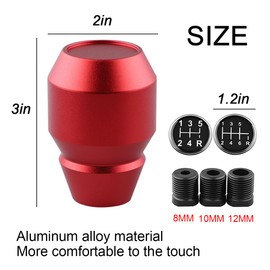 Zpana Car Shift Knob, Aluminum Alloy Manual Automatic Vehicle Gear Shifter Knob, 5 6 Speed Automotive Gear Lever Stick Shift Handle Replacement Accessories, Universal for SUV, Sedan, Truck (Red)
