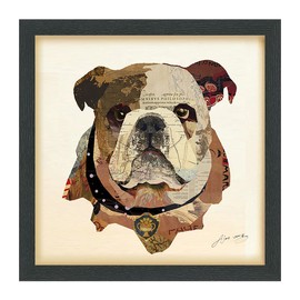 Empire Art Direct English Bulldog Pup Dimensional Collage Handmade by Alex Zeng Framed Graphic Dog Wall Art, 17" x 17" x 1.4", Ready to Hang