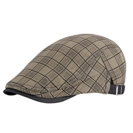 Rayson Flat Cap Men's Beret Cap Checked Adjustable Beret Hat Newsboy Flat Beret Hat Breathable Summer, khaki, Unit size