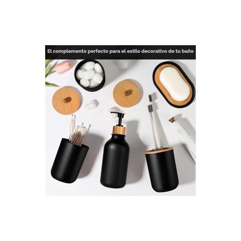 Juego de 5 accesorios de baño negros mate, dispensador de