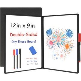 Small White Board Dry Erase, 12'' x 9'' Portable Whiteboard Notebook Black