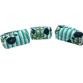 Cotton Hand Block Floral Print Toiletry Bag for Women Make Up Cosmetic Bag Jewelry Organizer Kit Storage Bag Case Travel Accessories Essentials Toiletries Purse Open Pouch Set of 3, DESIGN-3, floral