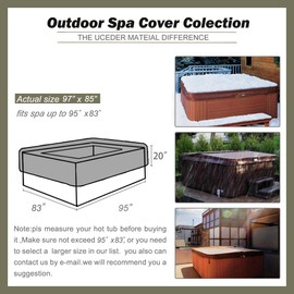 UCEDER Waterproof Hot Tub Cover Outdoor Spa Cover (95''x 83''x20) 600D Heavy Duty Polyester Hot Tub Cover Protector(Brown)