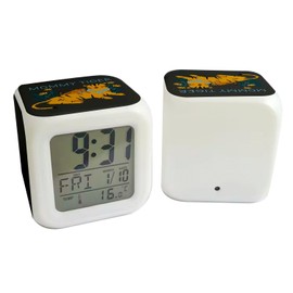 Fabulous Wecker Würfel beleuchtet schwarz – Mommy Tiger and Her Baby Drawing niedliche Illustration – 7,8 x 7,8 x 7,8 cm – Retro Beleuchtung Mehrfarbig LED