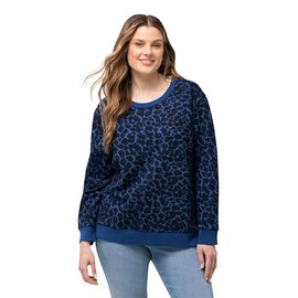 Ulla Popken Women's Sweatshirt with Leopard Print Sweatshirt, indigo