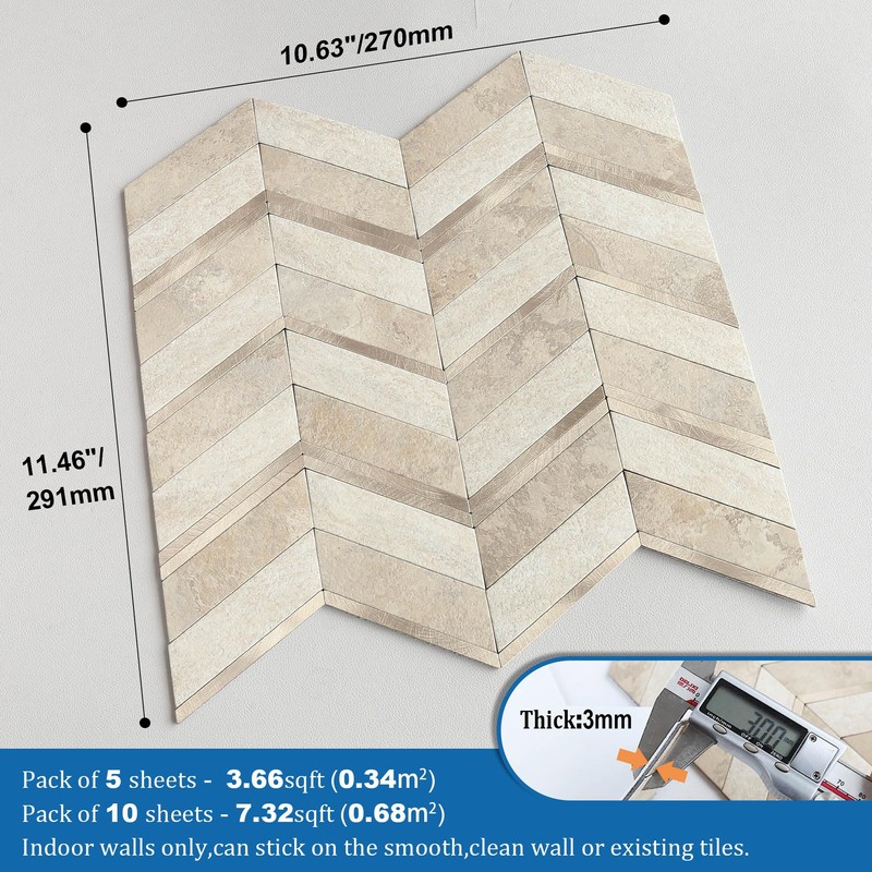 M MOFIT Stone Look Herringbone Peel and Stick Backsplash for