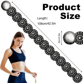 Leather Belt for Women Wide Hollow Disc Western Belts Vintage Cowgirl Disk Link for Club Parties Jeans Black