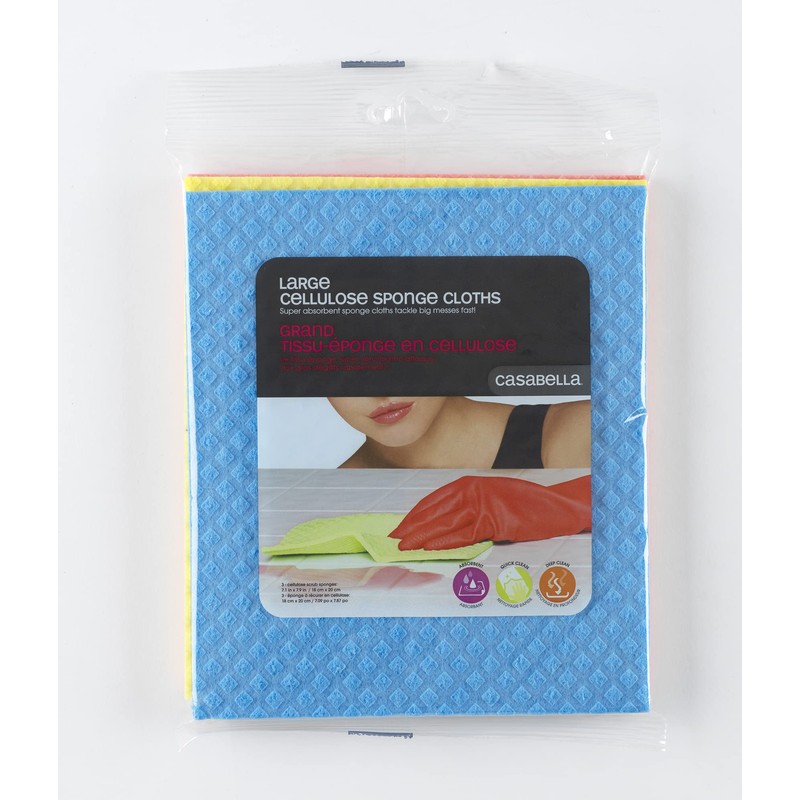 Casabella Cellulose Sponge Cloth, 3-Pack, assorted colors