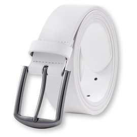 KM Legend Mens Leather Dress Belt for Work Business and Casual, Boston White, 40 US