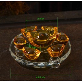 Hoobar Yellow Crystal Gold Ingot Statue Seven Star Array Feng Shui Decor Attract Wealth and Good Luck 4.8 Inch