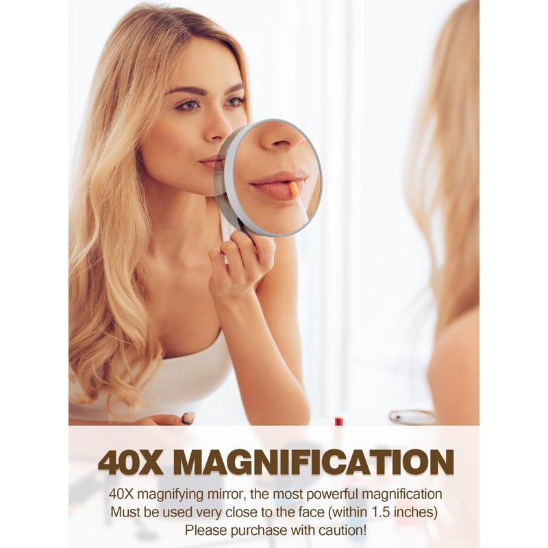 40X Magnifying Mirror with 2 Suction Cups, 3.5 inches Magnified