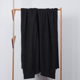 Knit Throw Blanket for Couch, Black Super Soft Fluffy Blankets Lightweight Warm Cozy Blanket Plush Fuzzy Throws Blankets for Sofa, Bed, Picnic 50”x60”